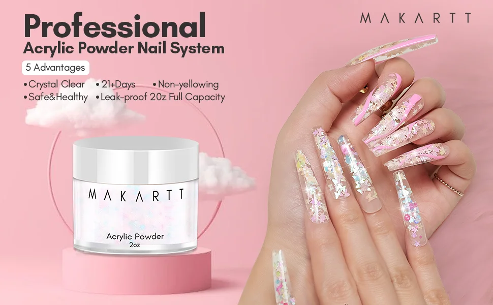 Makartt Acrylpulver 2 Unze Weiß Glitzer Acryl Nagelzubehör DIY Nail Art für Anfänger Acryl Nagelpulver für Nagelverlängerung – Detail 4