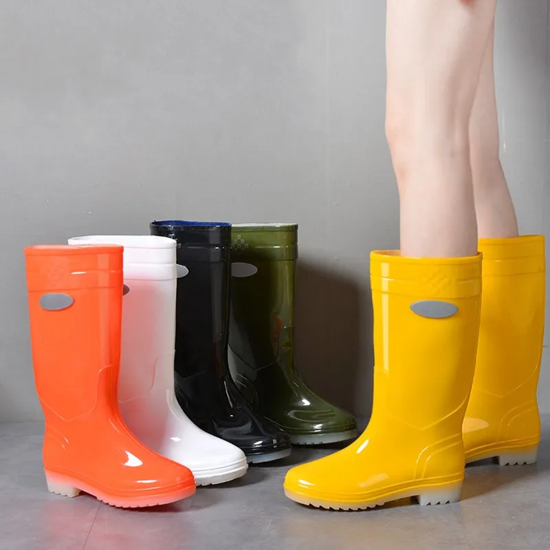 Men Summer Boots Flatsoled Rain Shoes Couple Men Women Highbarrel