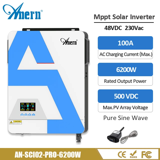 Hybrid Solar Inverter 6,2 KW 6200W 48V Reiner Sinus Welle Inverter MPPT  120A 230V Spannung Konverter Off grid Max PV 500V 3,6 KW - AliExpress