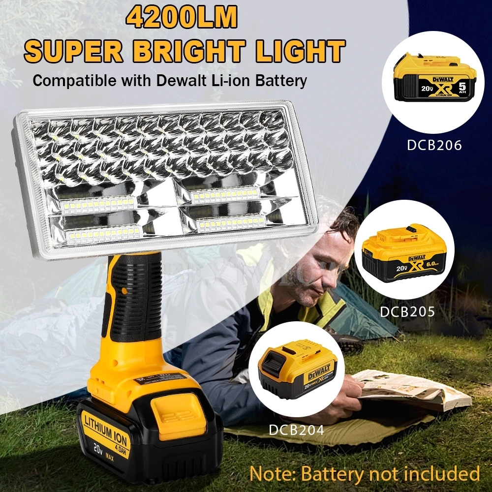 40W 4200LM LED Jobsite Work Light for Dewalt 20V Battery Handheld Floodlight Spo