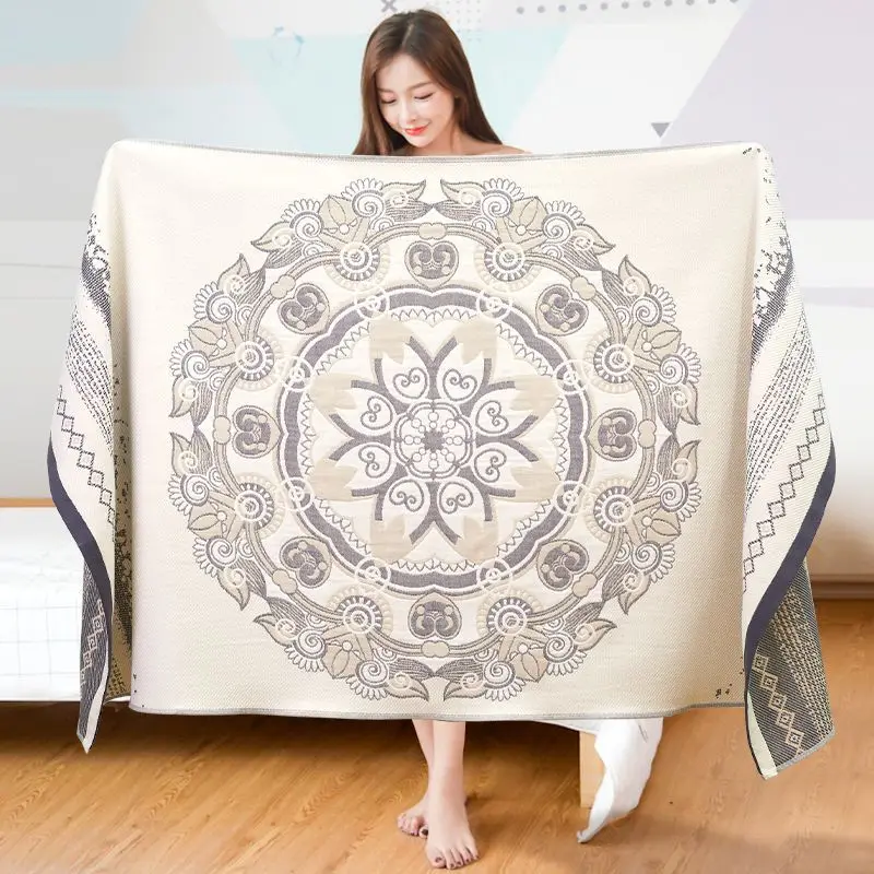 

WOSTAR Bohemian ethnic style 4layer muslin towel cotton quilt nap throw blanket summer bedspread air conditioning thin comforter