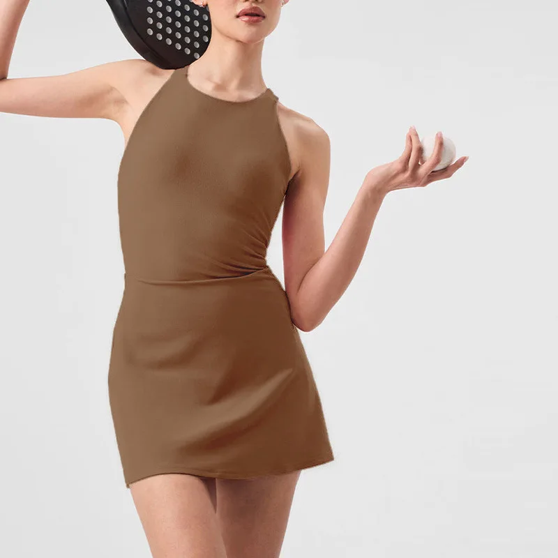 Tennis Dress, Detachable Chest Cushion, Anti Glare One-piece Womens Dresses, Sports and Fitness Outdoor Pickleball Yoga Suit