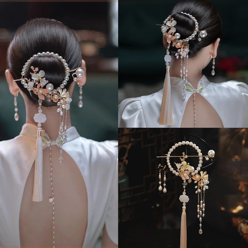 New Chinese National Style Tiara Tassel Back Pressed Hoop