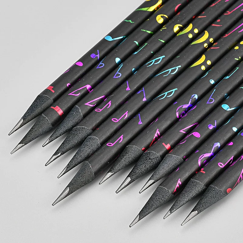 Note musicali colorate Matita in legno nero Regalo per studenti Cancelleria musicale Chiave tripla Scatola di matite Matite carine per set di matite scolastiche - immagine 3