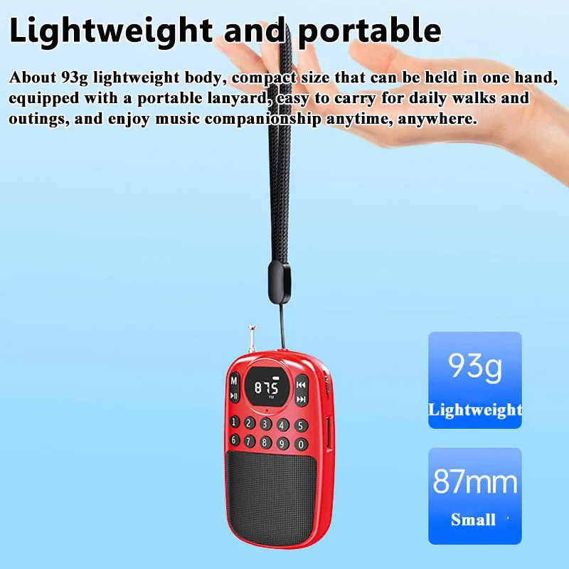 휴대용 미니 포켓 FM 라디오 디지털 라디오 수신기 블루투스 스피커 무선 지원 TF 카드 USB MP3 음악 플레이어