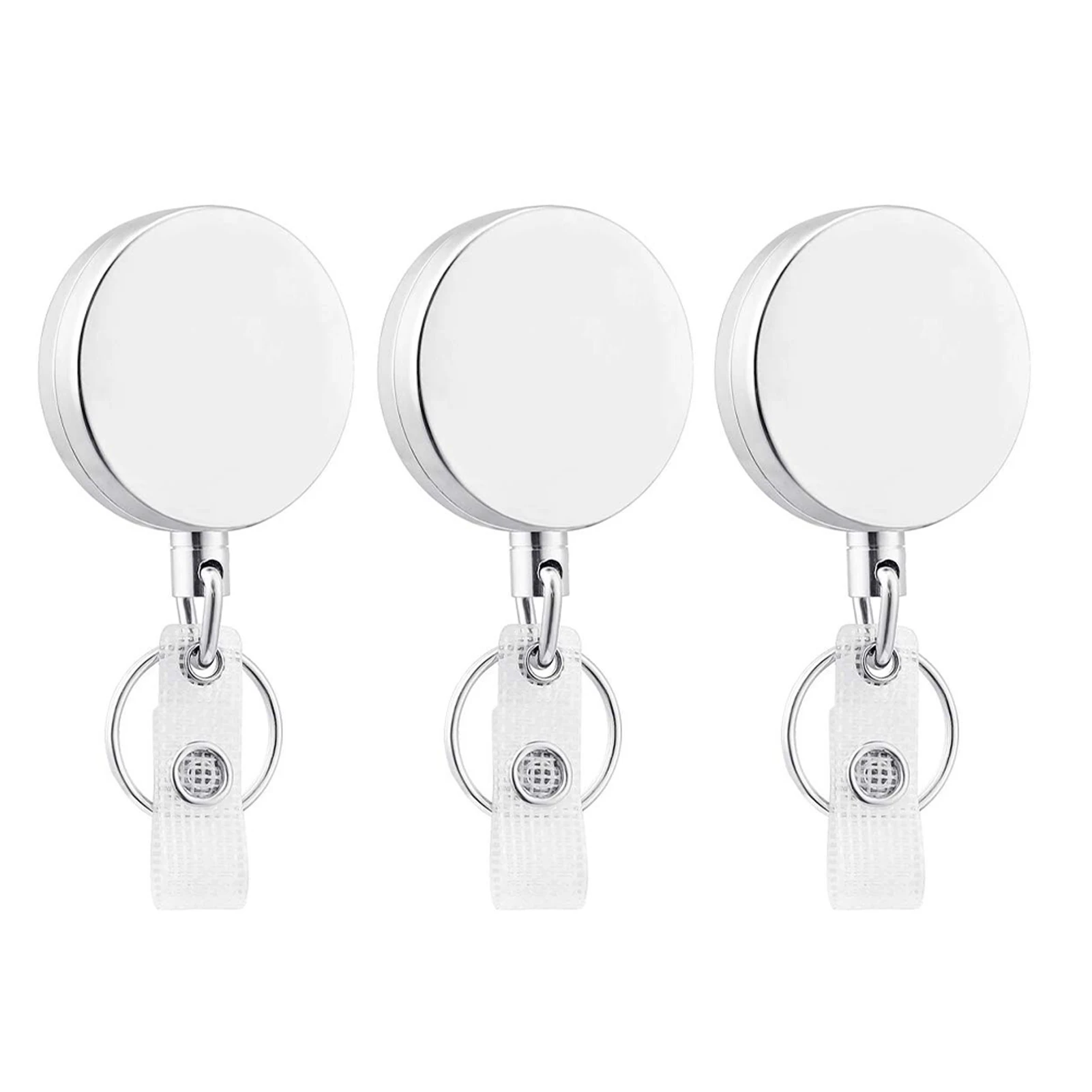 

3pcs ID Student Retractable Clip Nurse Teacher Badge Holder Strong Metal School Office Heavy Duty Keychain Name Card