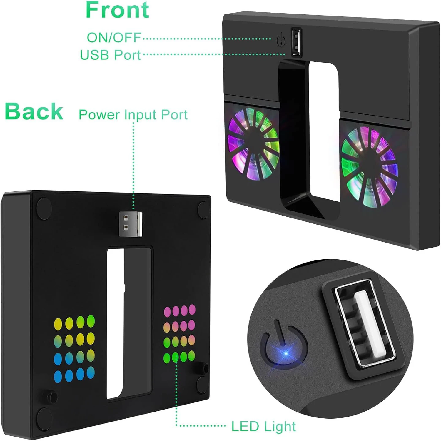 Enhanced Cooling Fan with Dual Controller Charger Dock and Vertical Stand for Gaming Consoles - Colorful Edition