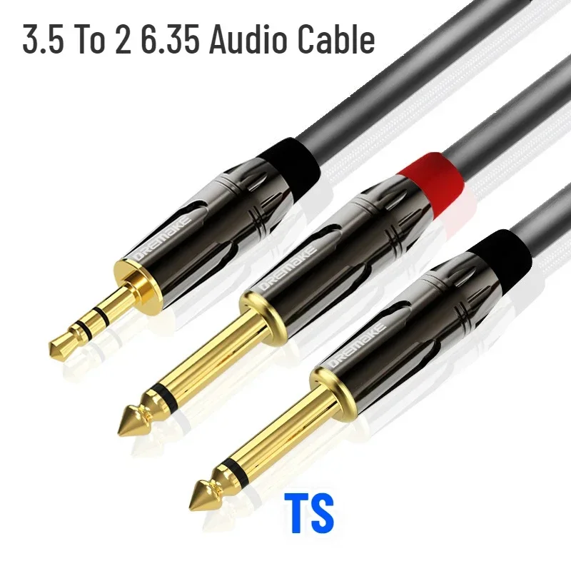 6.35mmから6.35mmステレオオーディオケーブル、FIBBR ストレート 1/4インチTSオーディオギター用プラグイン、ナイロン編み上 ギターオーディオケーブル 6.5mm から 6.5mm オーディオケーブル