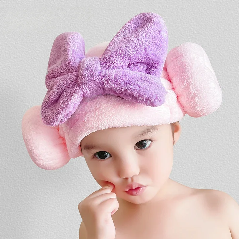 Children's Bow Quick Hair Drying Bath Towel Absorbent Cute Baby Bowknot Wrap Towel Cap Bathroom Accessories for Girls Shower Cap
