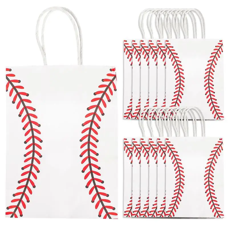 12pcs Sports Themed Paper Bags Handheld Baseball Tote Bag Football Printing Gift Packaging Bags Party Favor