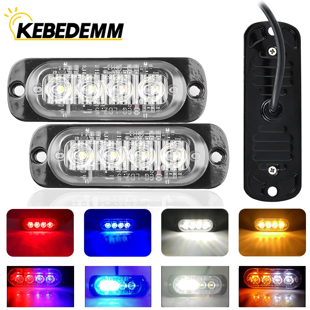 2pcs 4led Car Strobe Warning Light Grill Flashing Breakdown Emergency Light Car Truck Trailer