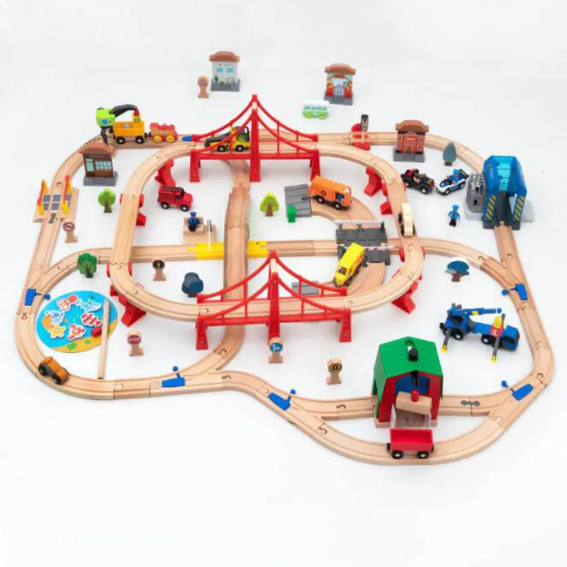 Baby Electric Train Track Set Wooden Scene Train Railway Track Accessories Beech Wood Track Toys For Children wooden train track racing railway toys all kinds wooden track accessories fit for biro wood tracks toys for children gift