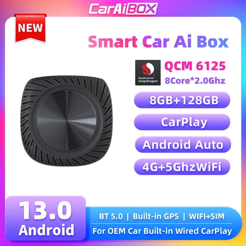 

CarAiBOX Android 13.0 Qualcomm 6125 CarPlay Ai Box 8-Core CPU Wireless Carplay Android auto For Toyota Volvo VW Kia Benz MG