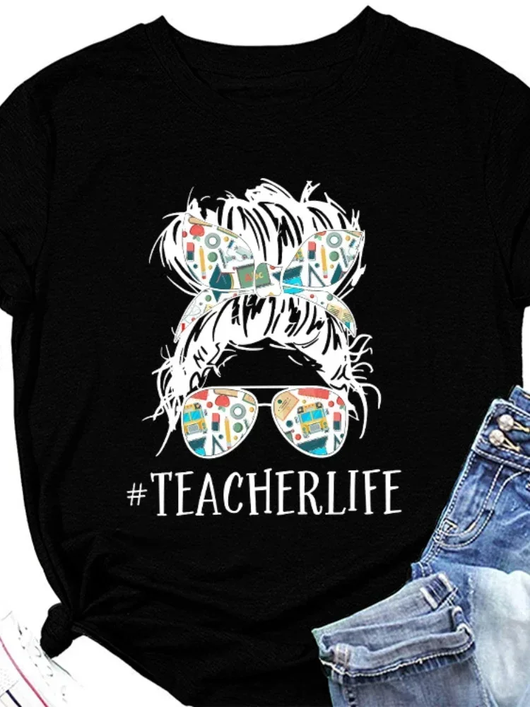 

2024 TEACHERLIFE Skull Head Print Women T Shirt Short Sleeve O Neck Loose Women Tshirt Ladies Tee Shirt Tops Camisetas Mujer top