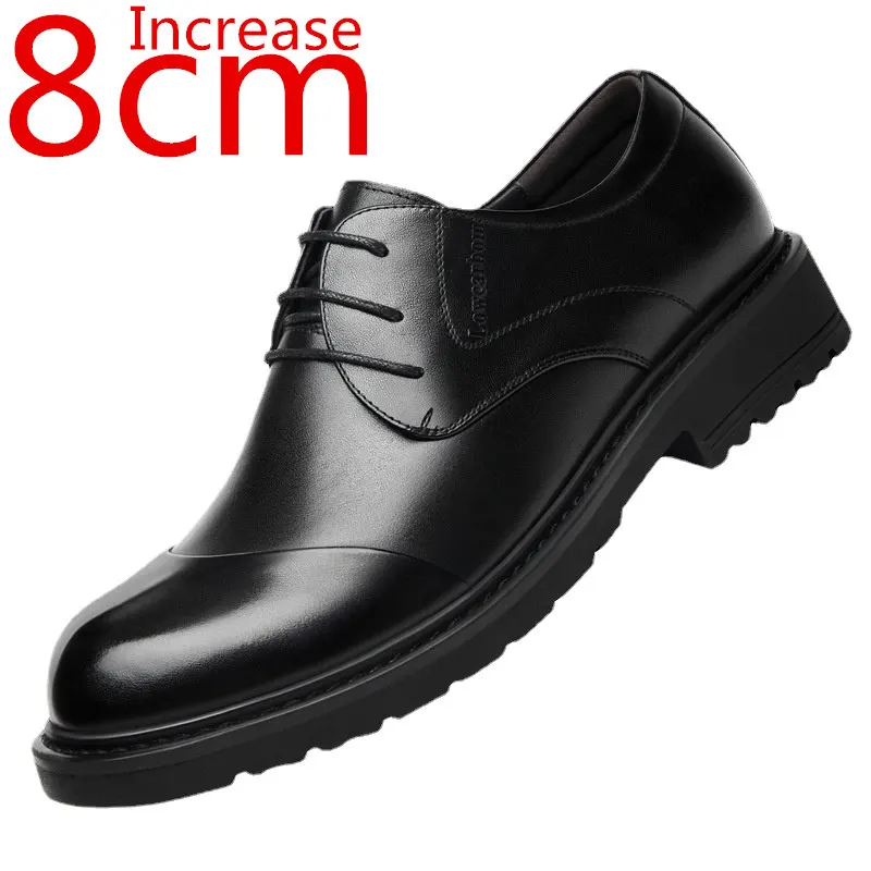 

Men's Invisible Inner Height Increase 8cm British Height Increasing Shoes Business male Formal Leather Casual Elevator Men Shoes