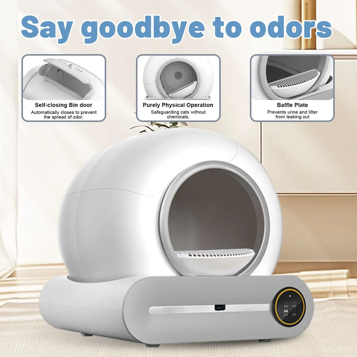 자동 스마트 고양이 화장실 65L 자가 세척 밀폐형 대형 고양이 변기 트레이 다묘 가정용 앱 제어 2.4G WiFi
