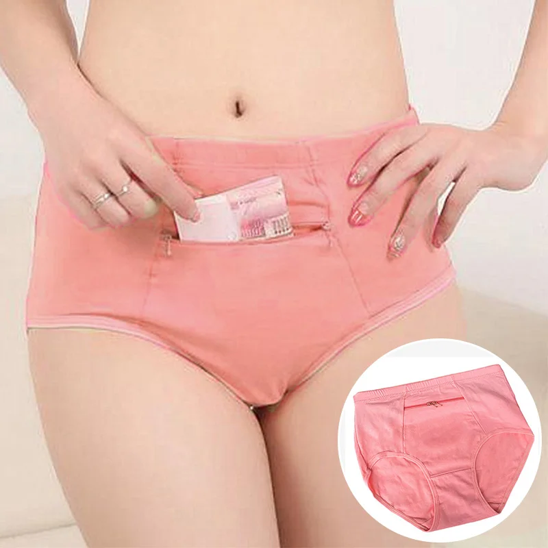 Women Panties With Zipper Large Size Female Underpants Cotton Underwear W/  Pocket Breathable High Waist Ladies Briefs - AliExpress