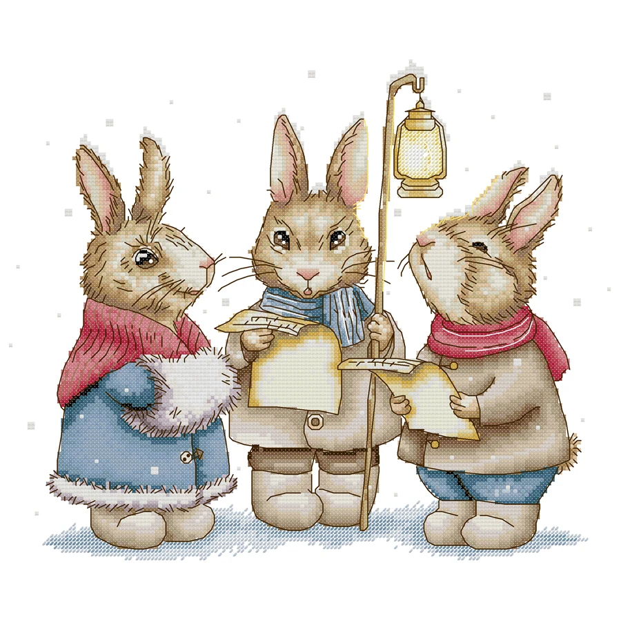 Joy Sunday Cross Stitch Kit Rabbits Singing Christmas Carols 11CT 14CT