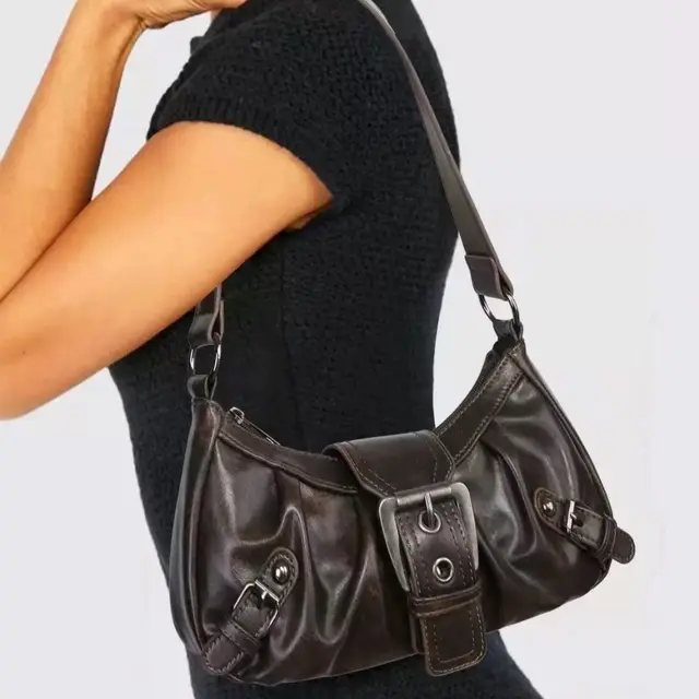 2025 Spring Hot Selling Maillard Style Retro Style Small Bag Spicy Girl Y2K Wasteland Style Vintage Leather Shoulder Armpit Bag 1