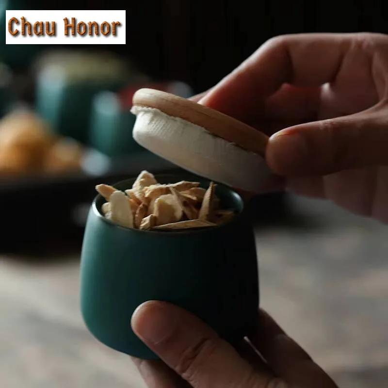 Japanese Style Turquoise Coarse Ceramic Tea Canister Sealed Tea Cans Portable Mini Tea Storage Cans Accessories Tea Set Supplies