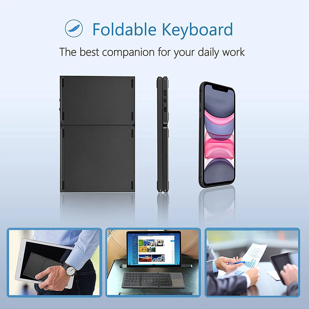 Mini Teclado sem Fio Dobrável com Touchpad Bluetooth Portátil Universal Windows Android Ios Tablet Ipad - Imagem 3