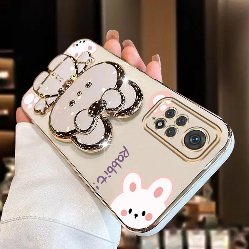 Diamond Wrist Strap Rabbit Phone Holder Case with Stand Cover