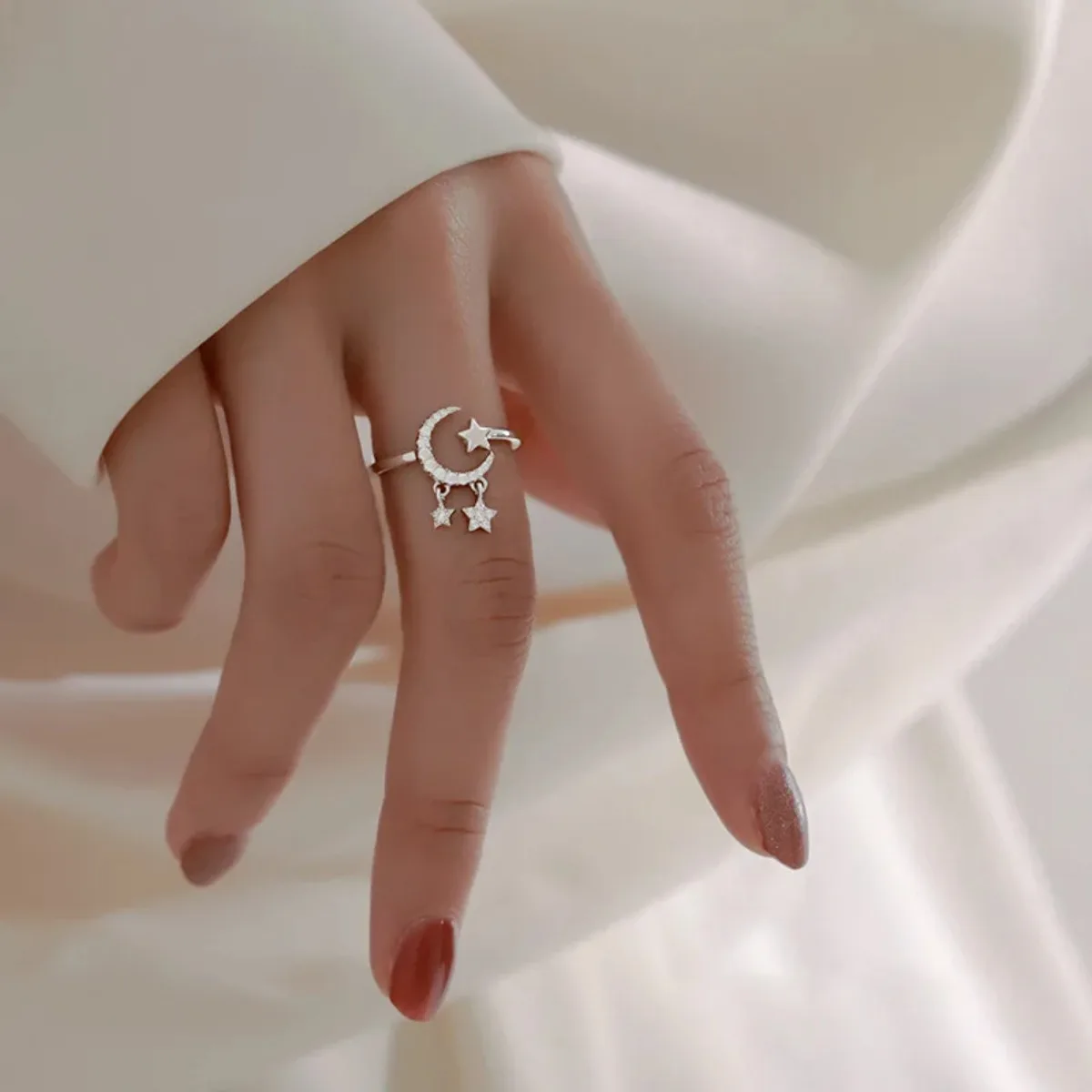 925 Silver Moon Tassel Opening Female Fashion Ins Ring
