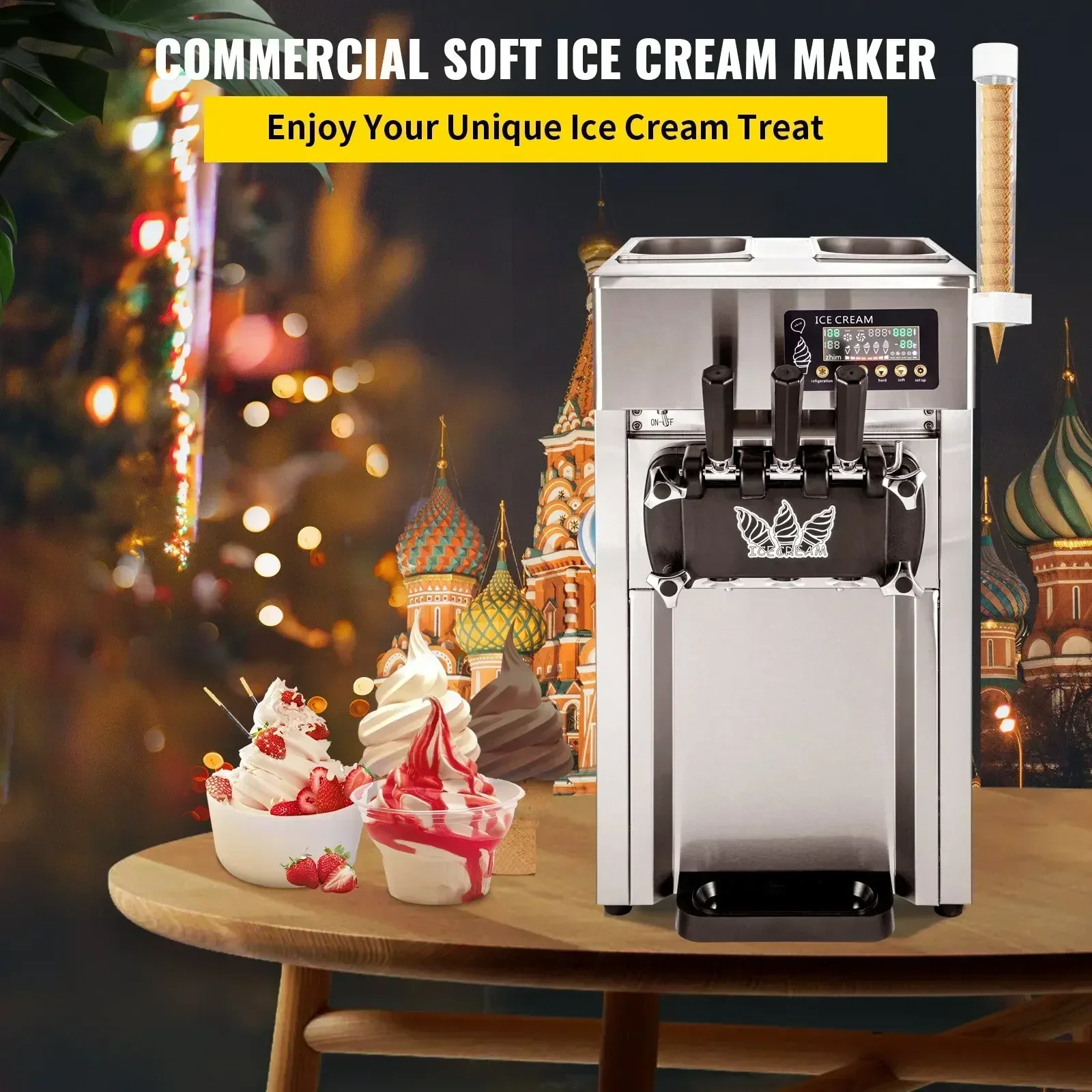 VEVOR Commercial Professional Soft Ice Cream Machine 3 Flavors 18L/H Ice Cream Commercial Soft Serve Maker 6