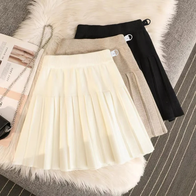 Korean Style Short Maternity Pleated Skirt Autumn Winter Fashion Pregnant Woman Knitted Skirt Adjustable Waist Pregnancy Clothes