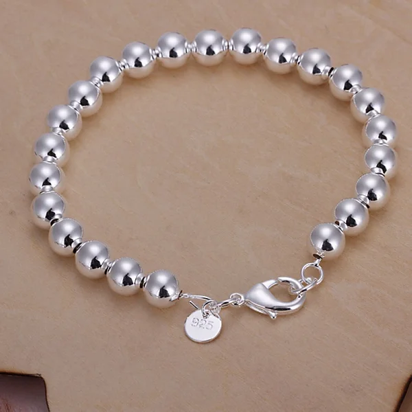 

Wholesale High Quality Fashion Silver Color Jewelry Charm 8MM Chain Bead Bracelets H126 Couple Bracelet Gifts for Women Wedding