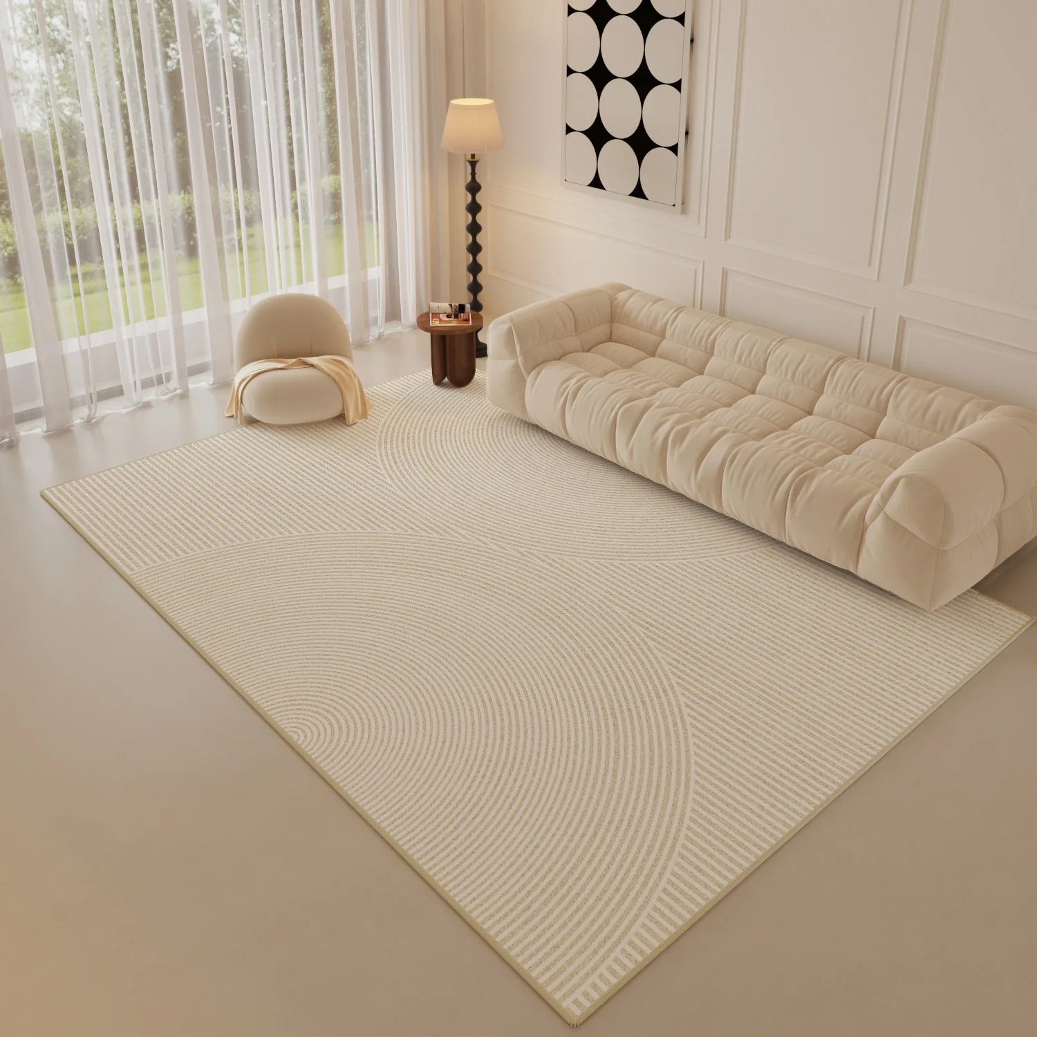 

New Arrival Plain Cream Style Carpet Living Room Non-Slip Bedroom Large Area Rug 2024