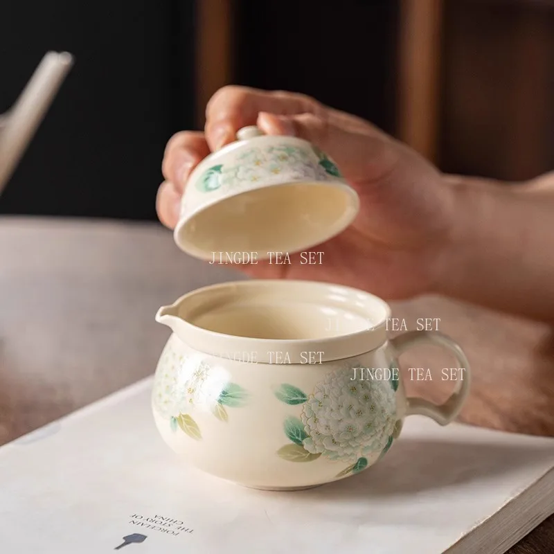 Hydrangea Travel Teaset Outdoor Portable Tea Cup Ceramic Underglaze Color Car Tea Brewing Set Tea Ceremony Accessories