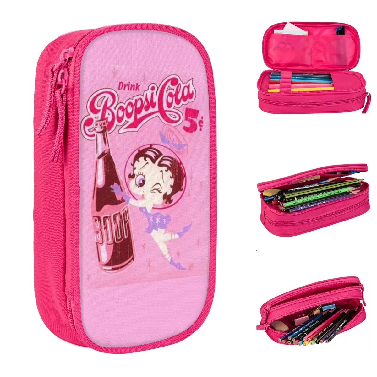 Wine Boop Pink Bettys Pencil Case Lovely Pen Bags For Student Large Storage School Supplies Cosmetic Pencil Box