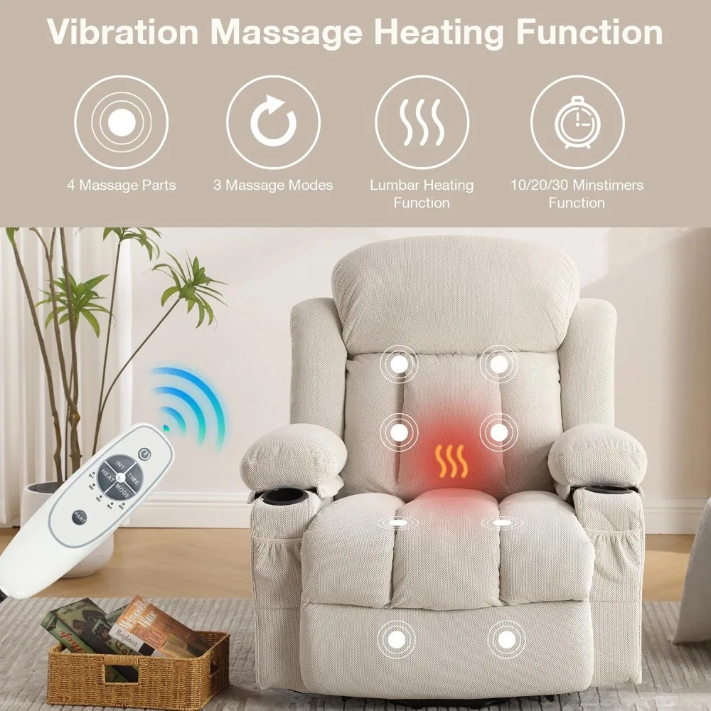 Electric Power Lift Recliner Chair for Elderly with Massage, Heating, USB Port - Oversized Sofa
