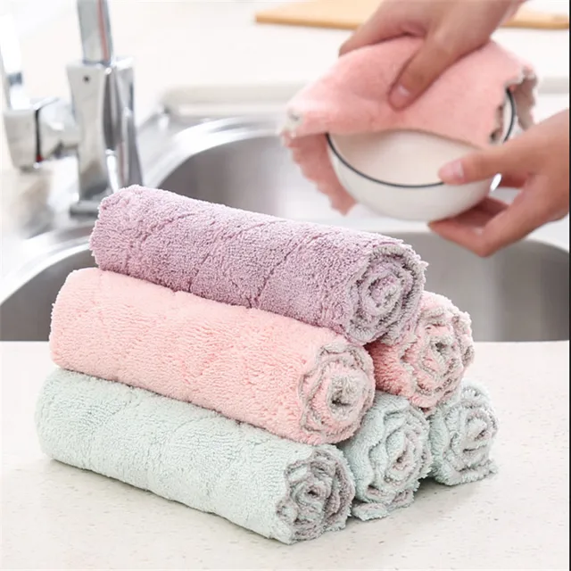 Kitchen Gadget Sets Hair-free Absorbent Rag Thickened Double-layer Fiber Tablecloth Kitchen Household Cleaning Dishcloth 1