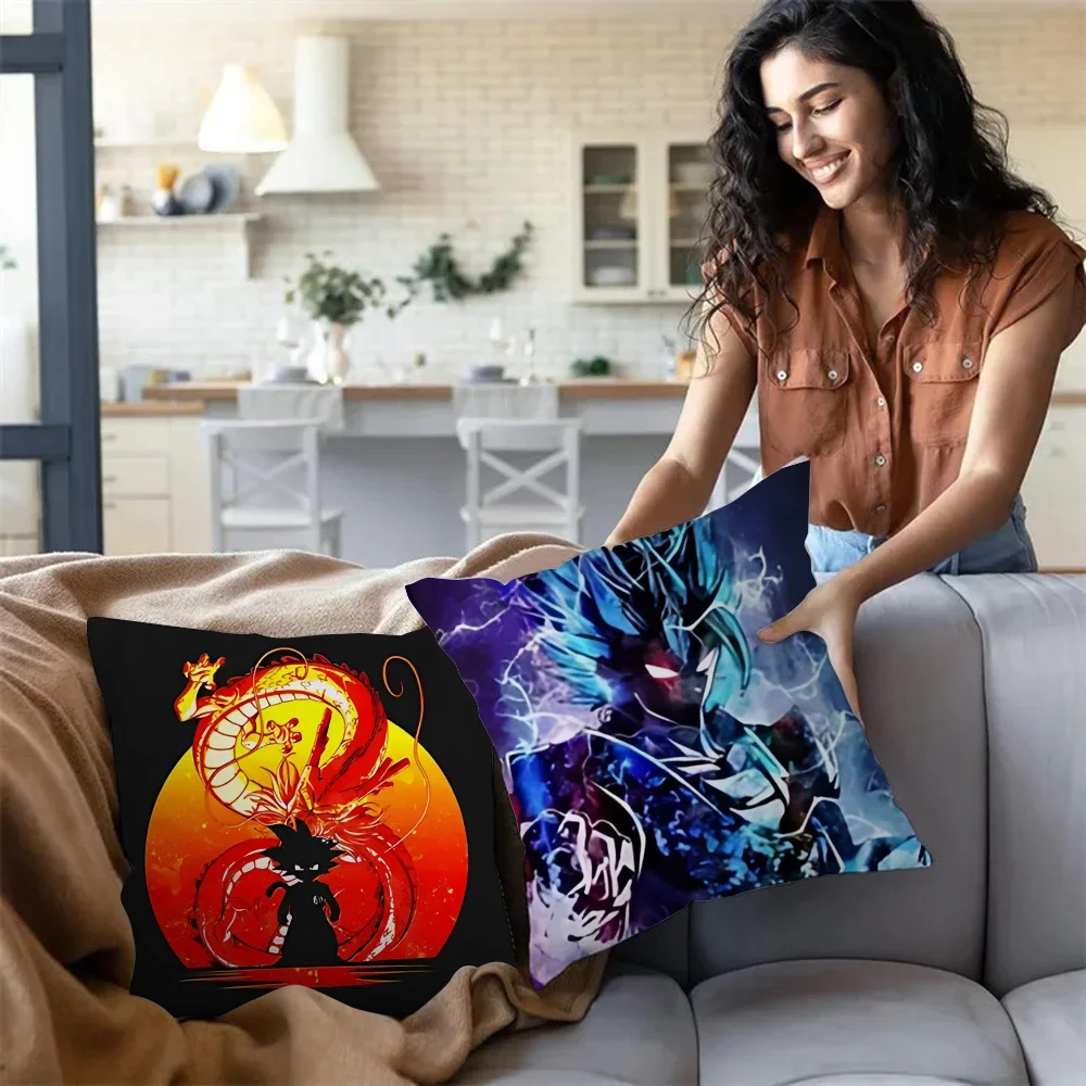 Anime Dragon Balls Z Goku Kawaii Pillow Covers Cartoon Sofa Decorative Home Double-sided Printing Short Plush Cute Cushion Cover 3