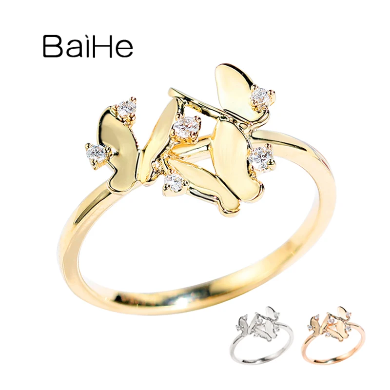 

BAIHE Твердое 14K белое/желтое/розовое золото 0,06ct H/SI натуральное бриллиантовое кольцо с бабочкой женские ювелирные изделия Изысканные кольца марипода טפרפרפרפרפר