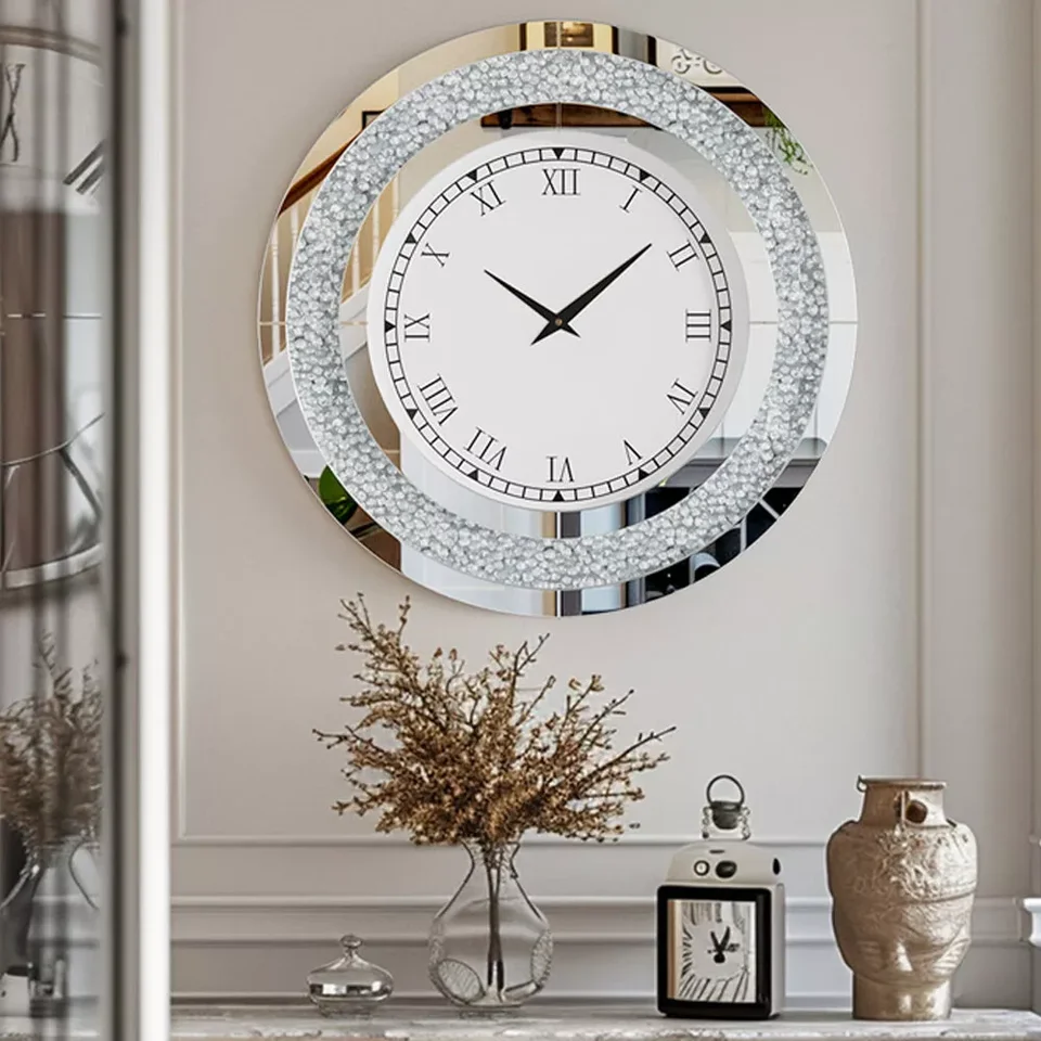 Modern 32 Inch Large Diamond Crystal Wall Clock