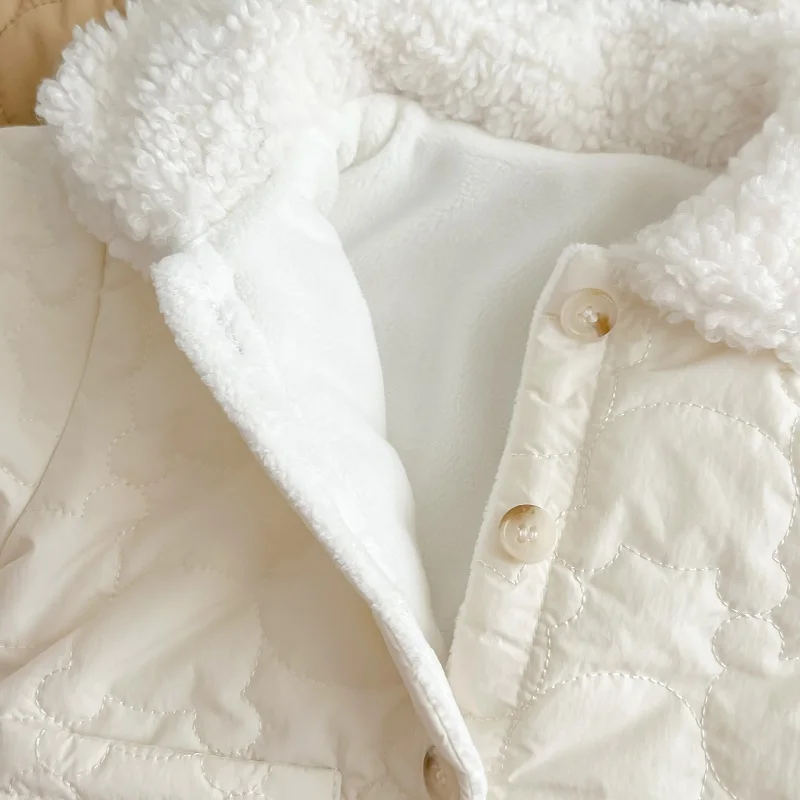 Newborn clothes new girls and boys quilted plus velvet coat baby lapel pocket cotton coat autumn and winter baby clothes