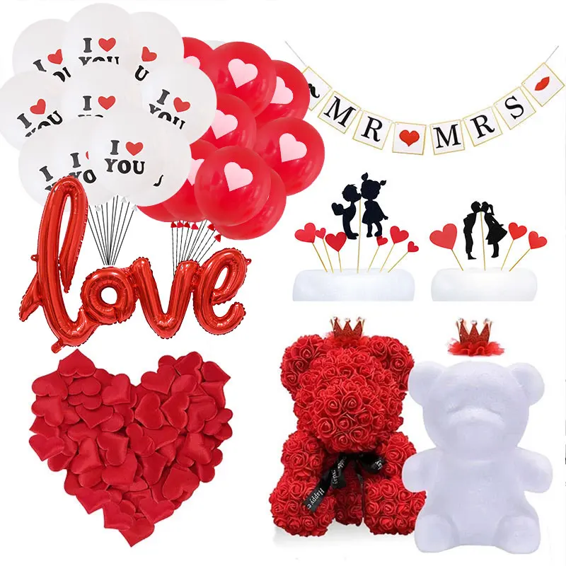 Heart Shape Sponge Petal Flower Bear LOVE Letter Balloon Anniversary Wedding Valentines Birthday Party Decoration Bride Globos | Дом и сад