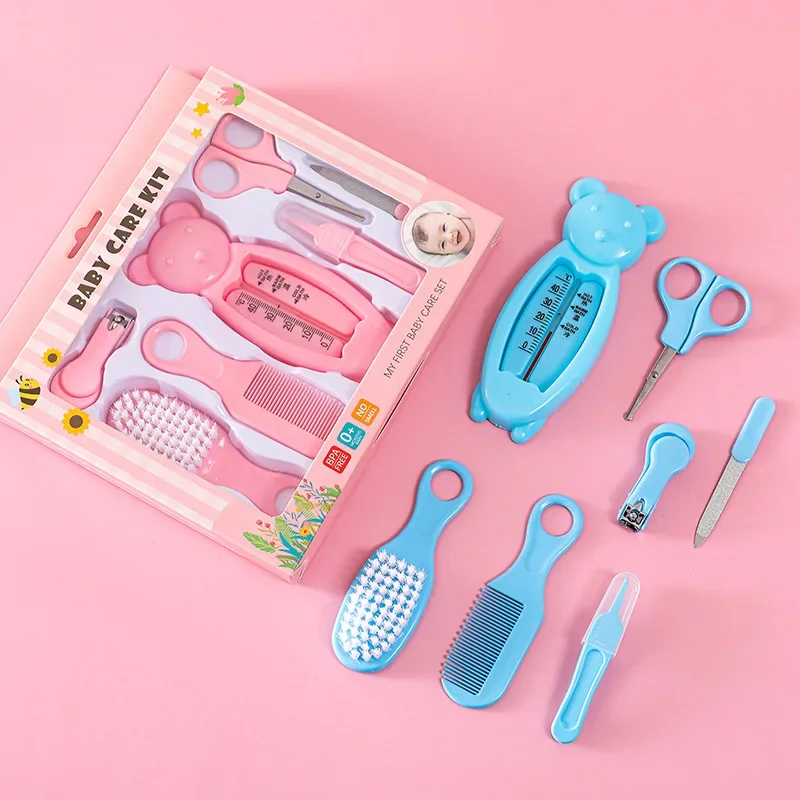 7pcs Baby Nail Care Tools Baby Health Care Kit Newborn Nail Hair Thermometer Brush Clipper Scissor Kid Toiletries Kit