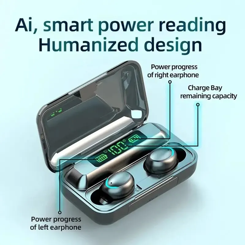 F9 Wireless Bluetooth Headphones Tws Waterproof Earbuds Earphones Digital Display Heaset Large Capacity Charging Case 5