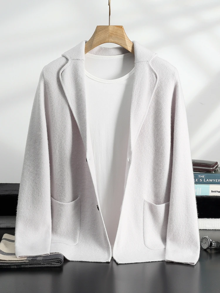 2024 Men's 100% Cashmere Sweater Suit Collar Smart Casual Cardigan Autumn Winter Thick Soft Cashmere Knitwear Sweater Coat 4