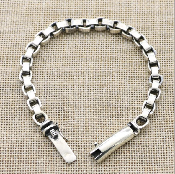 

925 Pure Silver Ring Buckle Chain Whip Bracelet Smooth Face Men's Personalized Plain Silver Bracelet Fashion Trendy Student Simp