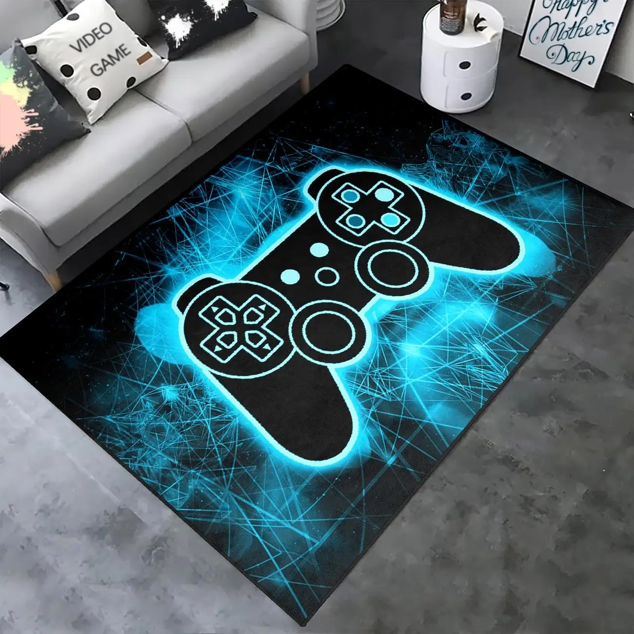 

Teens Boy Game Rug Gamepad Living Room Carpet Gamer Bedroom Controller Player Home Decor Non-Slip Gaming Carpet Washable