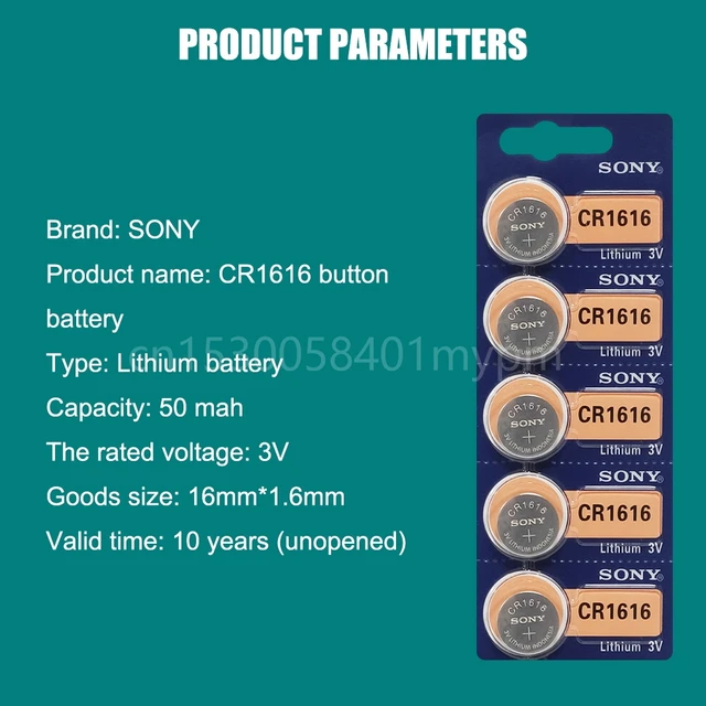 Sony 100 Original CR1616 Button Cell Battery for Watch Car Remote Key