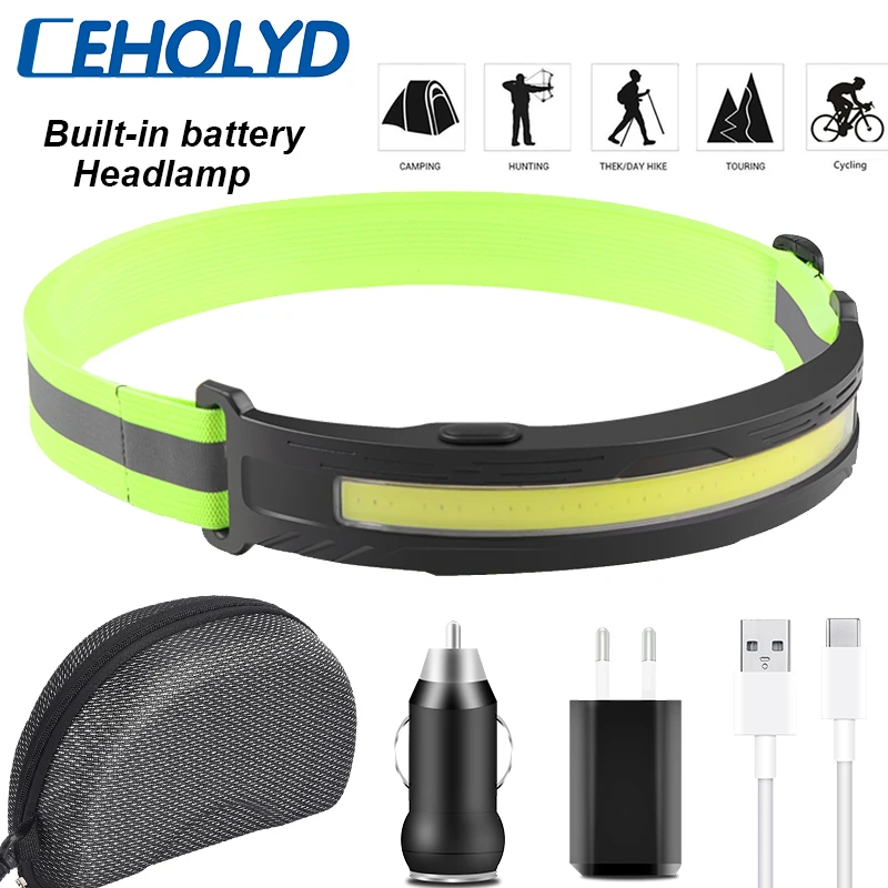 

LED Headlamp Built-in Battery COB Camping Fishing Powerful USB Rechargeable Headlight Waterproof Head Torch Lamp Lantern