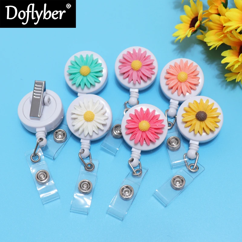 Cute Sunflower Daisy Nurse Doctor Retractable Badge Holder Reel Exhibition Girl Boy Students ID Name Chest Card Alligator Clip