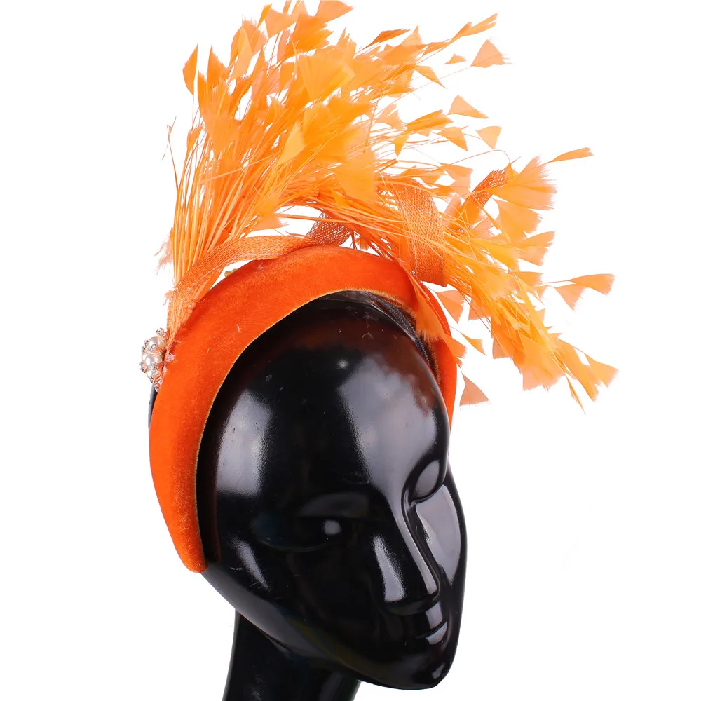 Fashion Wedding Bride Headband Headwear Fancy Feather Hair Band Millinery Hair Accessories With Peals Decor Accessories