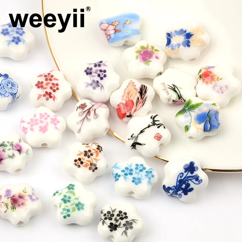 

20pcs/lot 15mm Flower Ceramic Beads Porcelain Beads Fit Necklace Bracelets DIY Spacer Beads For Jewelry Making